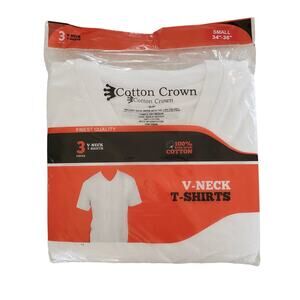Set of Three Men's Ring Spun Cotton V-neck T-shirts White Size Small 3-pack